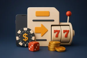 Casino payout icon with slot machine and money chips symbolising fast withdrawals
