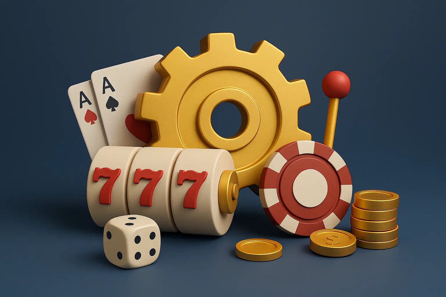 Casino slot machine and gear representing game provider engine