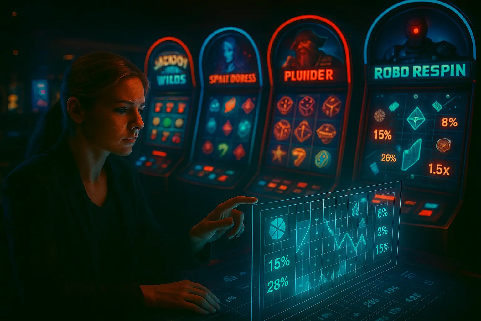 Australian player analysing new online casino games 2025 in futuristic interface